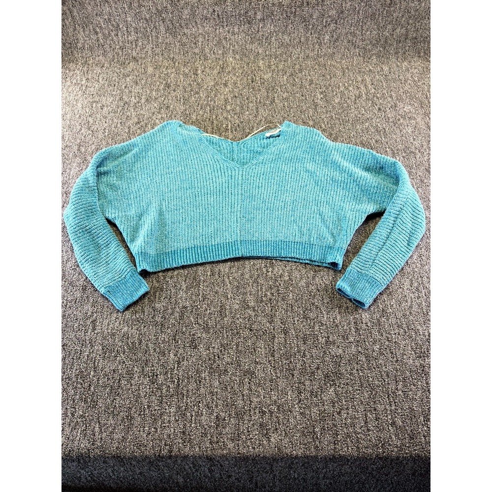 Double Zero Mystical Medium Cropped Sweater Women's Vibrant Blue Chenille Knit